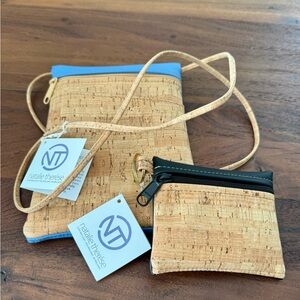 Natalie Therese Cork Crossbody Bag Adjust Strap & Card Zip Pouch Vegan Eco NWT